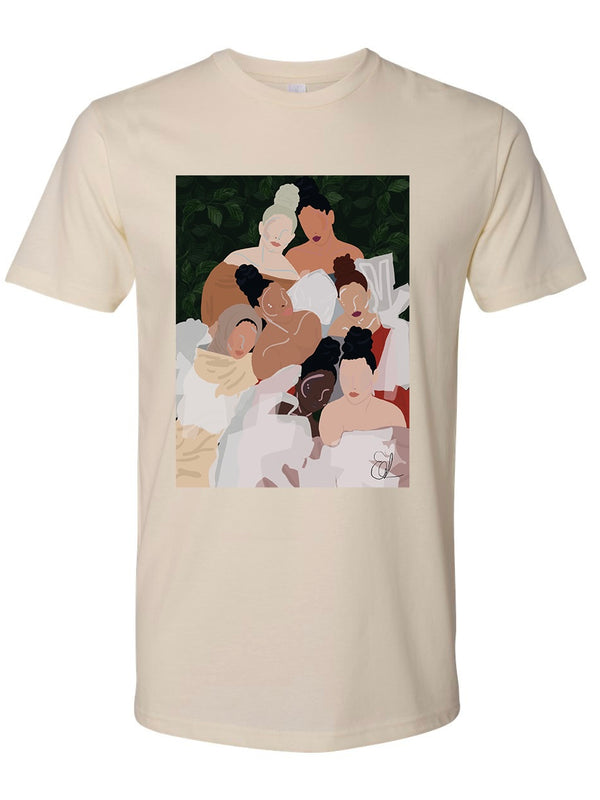 tan shirt of women empowerment for clothing brand.